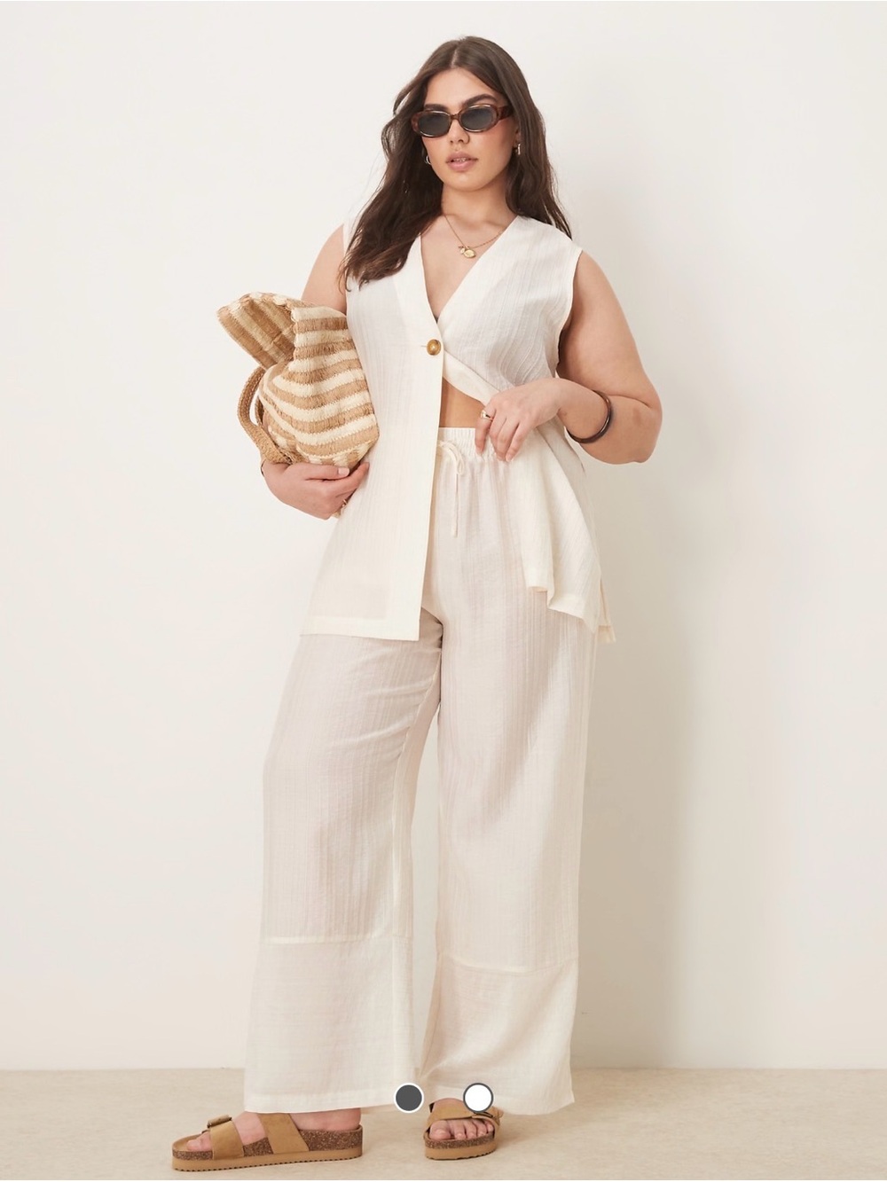 ASOS Design Curve Sheer Relaxed Cream Wide-Leg Pants